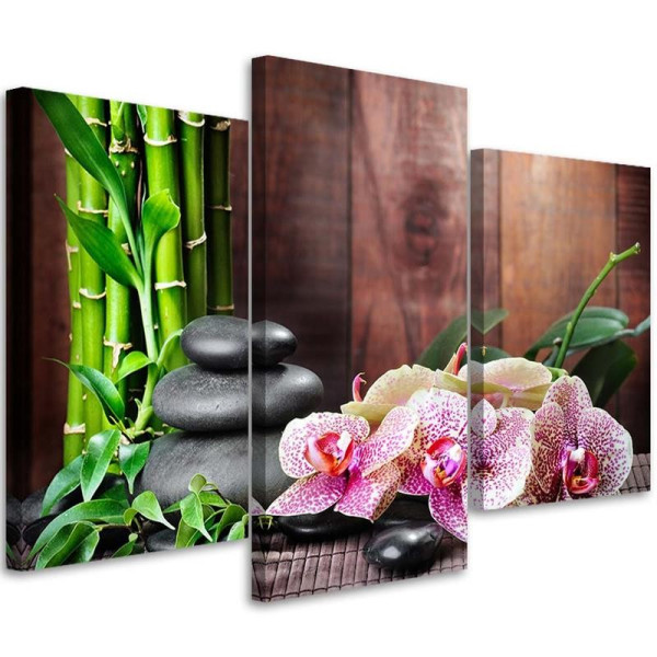 Feeby Obraz tryptyk na płótnie Orchidea i kamienie 150x100 392635