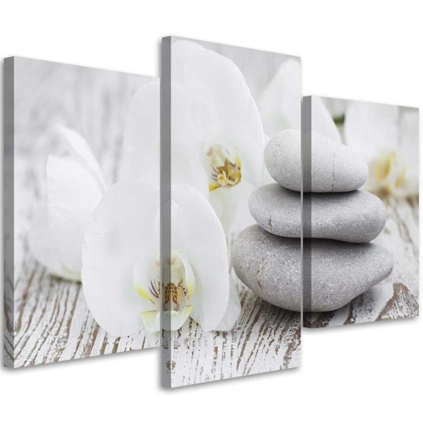 Feeby Obraz tryptyk na płótnie Orchidea i kamienie 90x60 409459