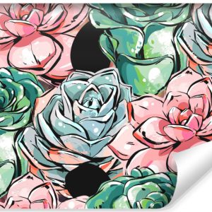 Fototapeta MALOWANE Sukulenty Rośliny 3D 315x210cm 259204