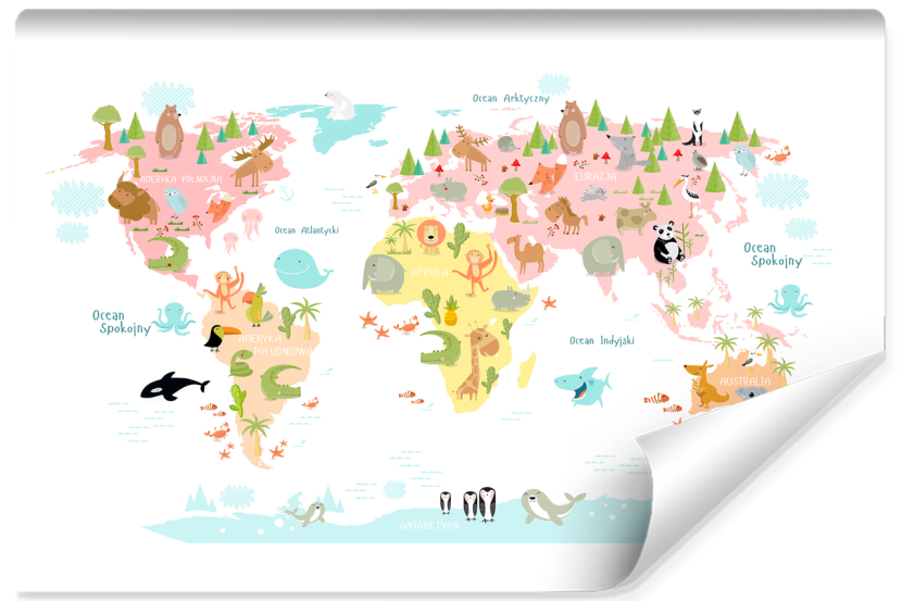 Fototapeta MAPA ŚWIATA Zwierzęta Rośliny 208x146cm 258864