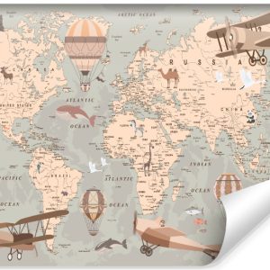 Fototapeta Mapa Świata Zwierzęta Samoloty Balony 152.5x104cm 87609 Fototapeta Mapa Świata Zwierzęta Samoloty Balony 152.5x104cm 87609