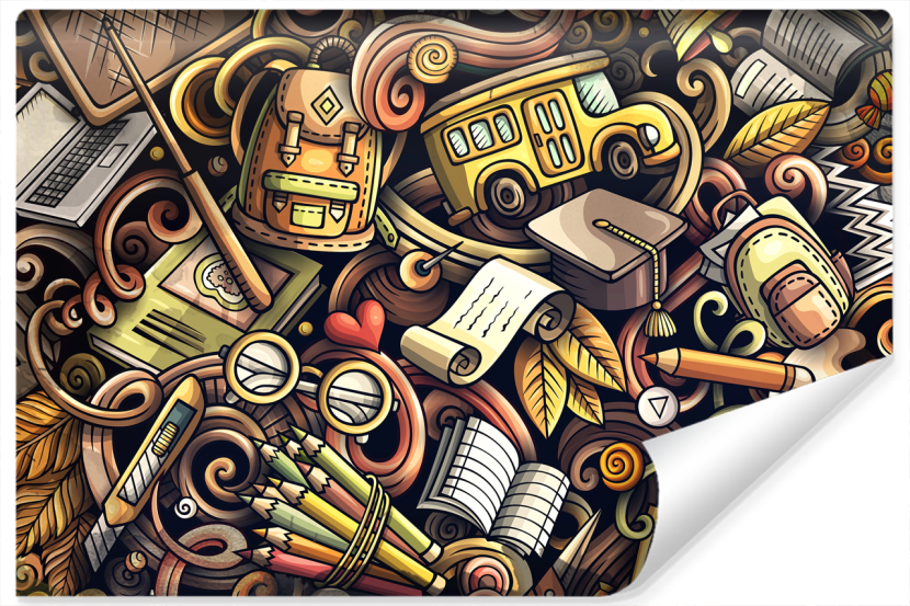 Fototapeta Młodzieżowa Retro PRZYBORY Szkoła 3D 460x300cm 268921