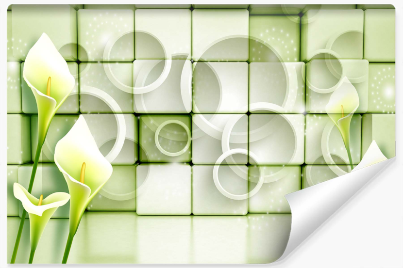 Fototapeta Ozdobna KWIATY Klocki Efekt 3D 254x184cm 268434