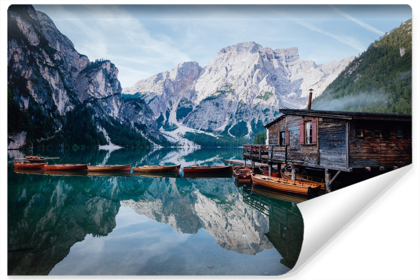 Fototapeta Ozdobna Łódki JEZIORO Braies 3D 90x60cm 259273