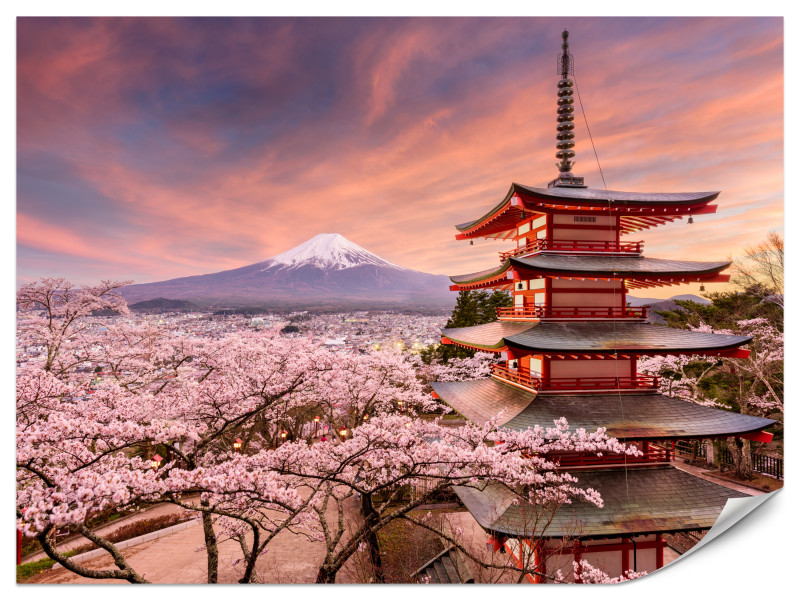 Fototapeta Pagoda na tle góry Fuji 200x140cm 977275