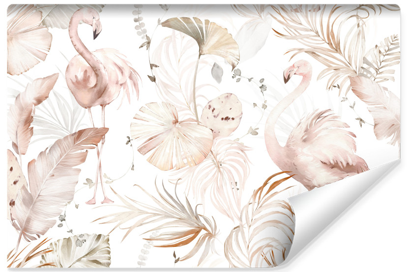 Fototapeta Pastelowe Flamingi Pośród Liści 208x146cm 167634