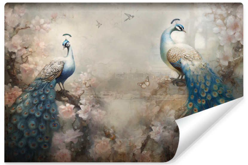 Fototapeta Pawie Beton Kwiaty Róże Vintage 312x219cm 166056