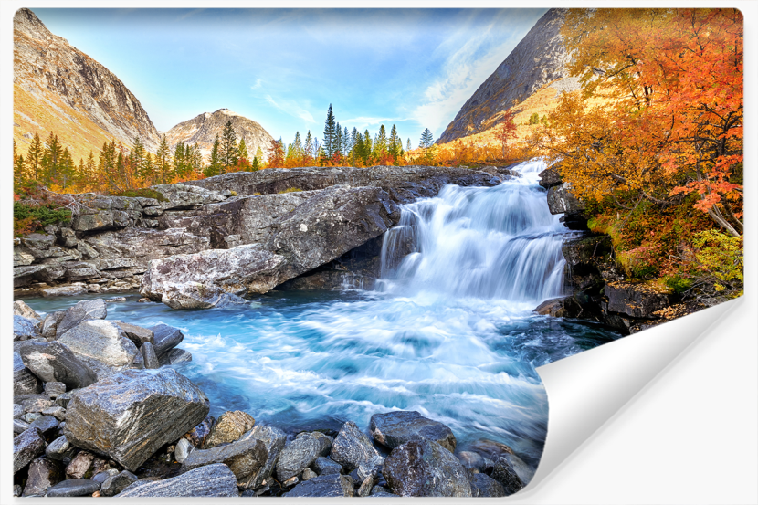 Fototapeta Pejzaż 3D WODOSPAD Jesienny Las 368x280cm 175180
