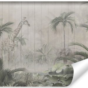 Fototapeta Tropikalny Las Na Imitacji Desek 368x280cm 168766 Fototapeta Tropikalny Las Na Imitacji Desek 368x280cm 168766