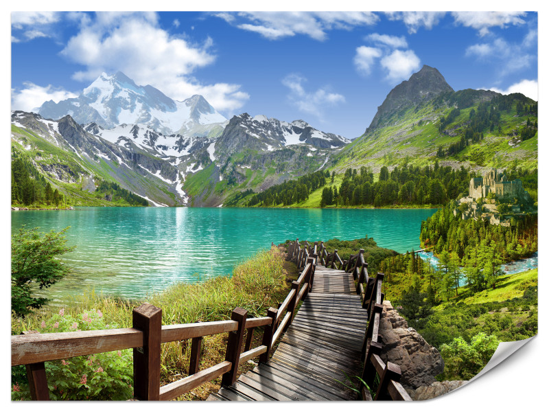 Fototapeta Widok 3D na jezioro w górach 200x140cm 984279