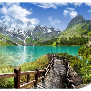 Fototapeta Widok 3D na jezioro w górach 250x175cm 984045
