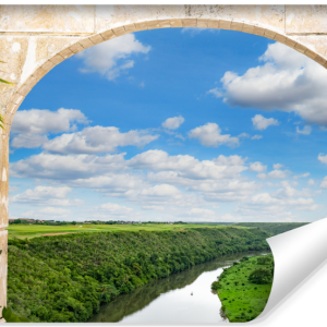 Fototapeta Widok z Kamiennego Muru Na Rzekę 254x184cm 238149 Fototapeta Widok z Kamiennego Muru Na Rzekę 254x184cm 238149