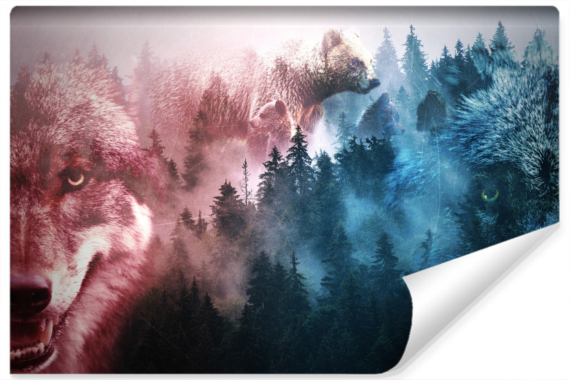 Fototapeta WILKI Niedźwiedzie Las Kolaż 3D 208x146cm 256449