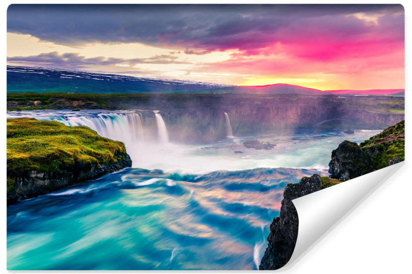 Fototapeta Wodospad Godafoss o Zachodzie Słońca 368x280cm 225744