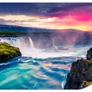 Fototapeta Wodospad Godafoss o Zachodzie Słońca 450x315cm 985983 Fototapeta Wodospad Godafoss o Zachodzie Słońca 450x315cm 985983