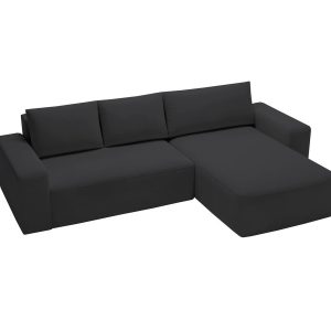 Komfortowy narożnik z funkcją spania w tkaninie czarnej welurowej CAMA 994242 Komfortowy narożnik z funkcją spania w tkaninie czarnej welurowej CAMA 994242