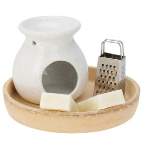 Kominek do wosku zapachowego biały ceramiczny z woskiem 13 cm 991955