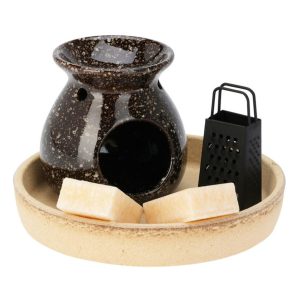 Kominek do wosku zapachowego brązowy ceramiczny z woskiem 13 cm 991956