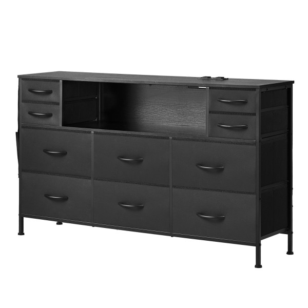 Komoda 10 szuflad materiałowa z półką LED gniazdko - do sypialni, garderoby 849859
