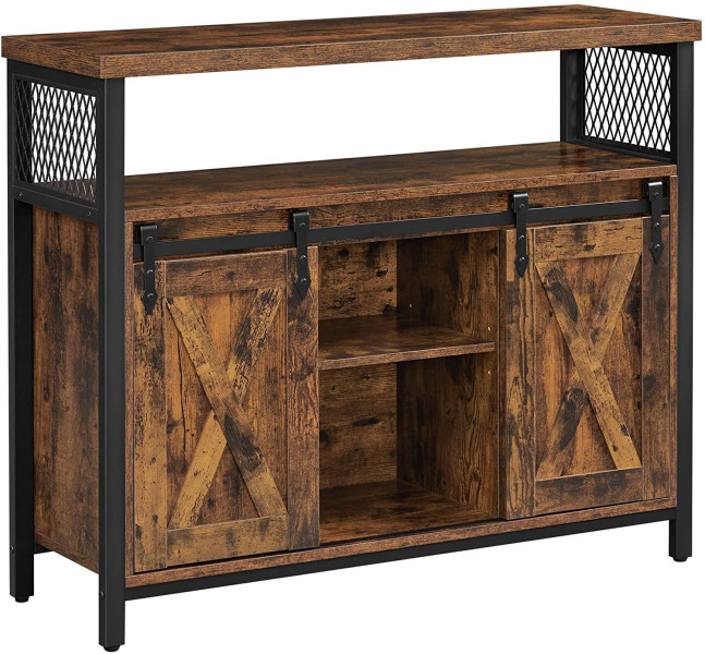 Komoda 100x33x80 cm rustykalna loft brąz czarny stal z drzwiami przesuwnymi 865750