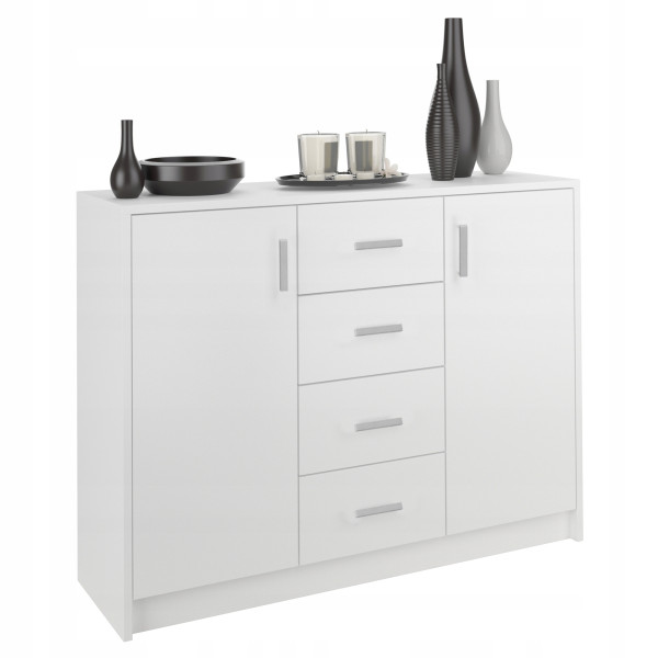 Komoda 110cm 4 szuflady 2 drzwi szafka FRAMIRE U-1 biała 790299
