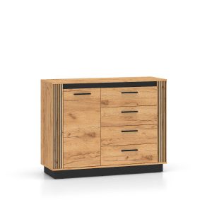 Komoda 115 Cm Szuflady URSO Dąb Czarny Loft Lamele 1045771 Komoda 115 Cm Szuflady URSO Dąb Czarny Loft Lamele 1045771