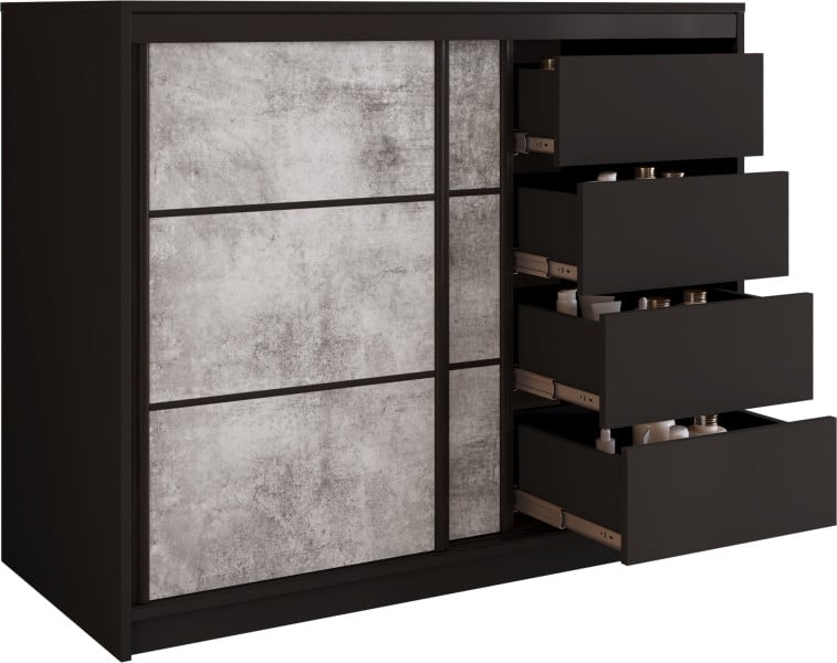 Komoda 120 cm do sypialni z szufladami LOFT czarny / beton 815679