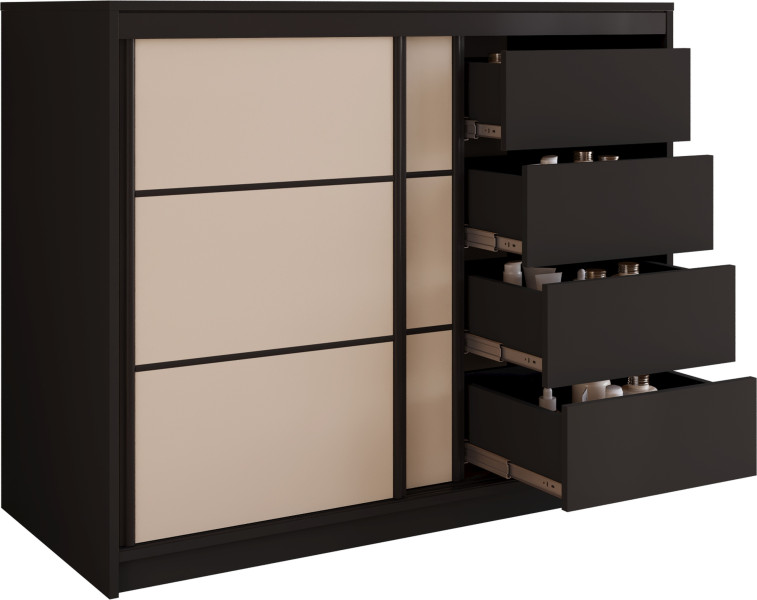 Komoda 120 cm do sypialni z szufladami LOFT czarny / beż piaskowy 702281