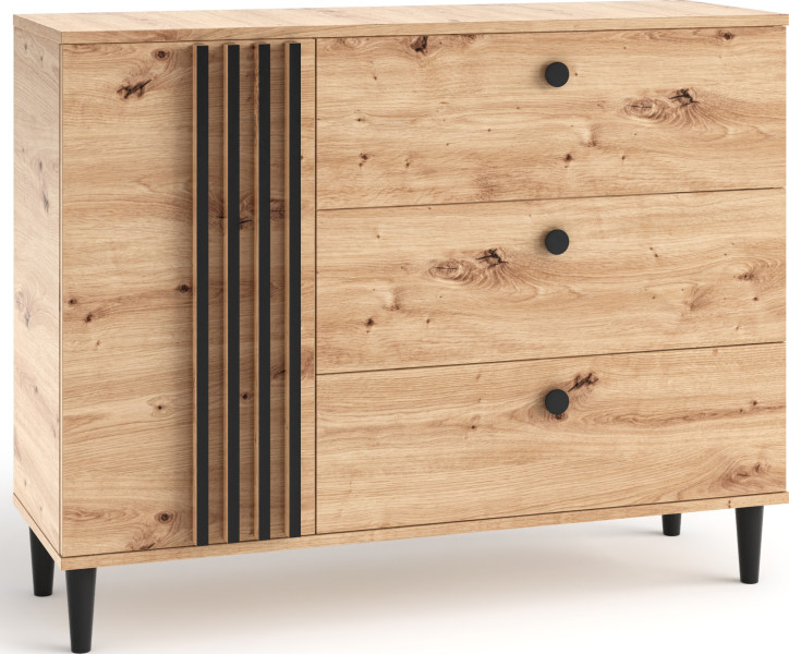 Komoda 120 cm na nóżkach z szufladami do salonu LERON dąb artisan 996424