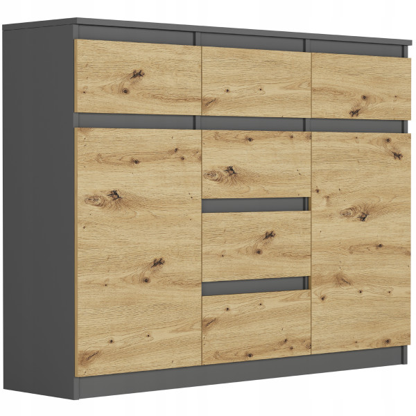 Komoda 120cm 6 szuflady 2 drzwi szafka FRAMIRE S-62D antracyt mix artisan 790287