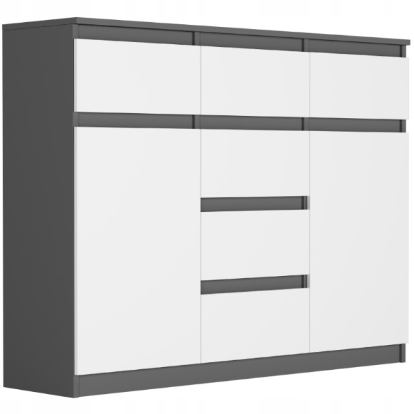 Komoda 120cm 6 szuflady 2 drzwi szafka FRAMIRE S-62D antracyt mix 790286