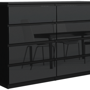 Komoda 120cm czarna front połysk 8 szuflad nowoczesna szafka do salonu 713721