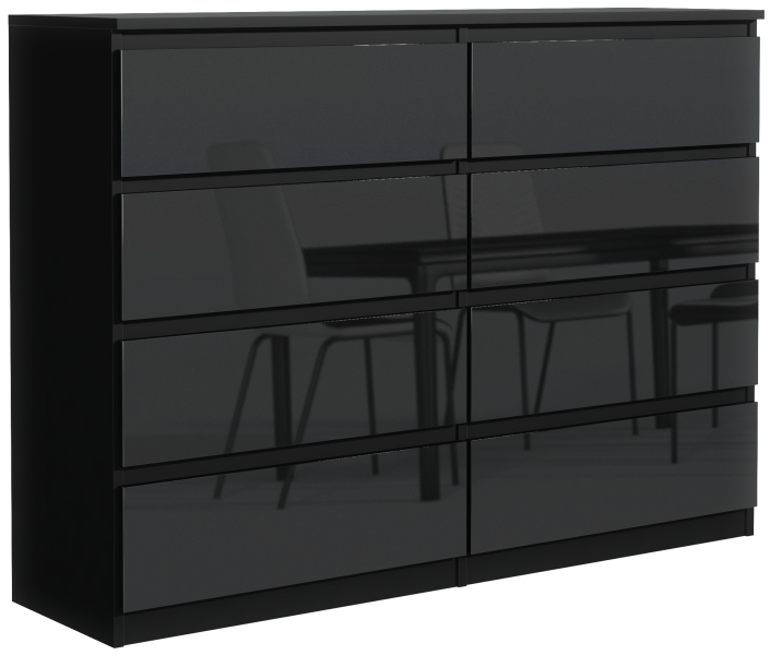 Komoda 120cm czarna front połysk 8 szuflad nowoczesna szafka do salonu 713721