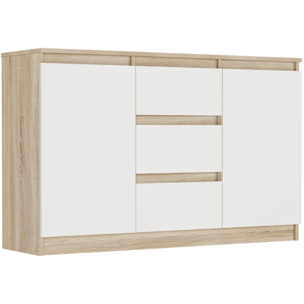Komoda 120cm szuflady drzwi szafka FRAMIRE R-120-S3 sonoma mix bialy 946937