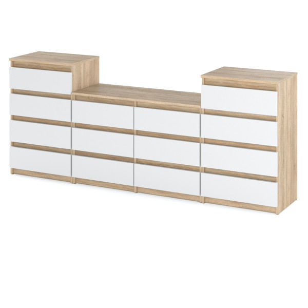 Komoda 14 szuflad stolik szafka rtv 220cm salon sonoma biały 376328