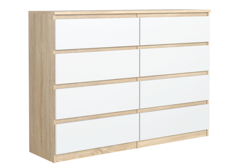 Komoda 140cm 8 szuflad dąb sonoma front biały mix 713731