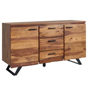 Komoda 145 cm Drewno Sheesham Metal Krawędzią Drzewa Komoda Szufladami 678716