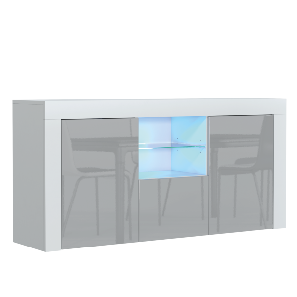 Komoda 145cm RTV ONE FURNITURE - Biały Laminat & Szare Drzwi 202452