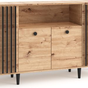 Komoda 160 cm na nóżkach do salonu LERON czterodrzwiowa dąb artisan 996430 Komoda 160 cm na nóżkach do salonu LERON czterodrzwiowa dąb artisan 996430