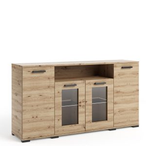 Komoda 160 cm z witryną do salonu FIORA dąb artisan 995248 Komoda 160 cm z witryną do salonu FIORA dąb artisan 995248