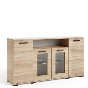 Komoda 160 cm z witryną do sypialni FIORA dąb sonoma 995244 Komoda 160 cm z witryną do sypialni FIORA dąb sonoma 995244