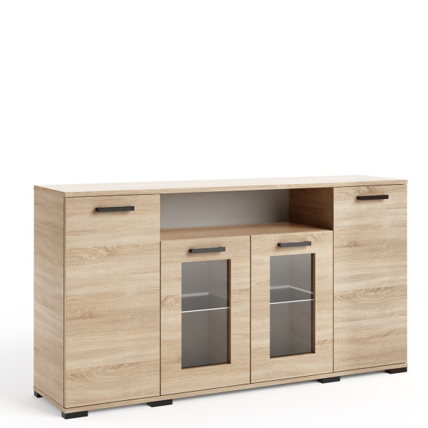 Komoda 160 cm z witryną do sypialni FIORA dąb sonoma 995244