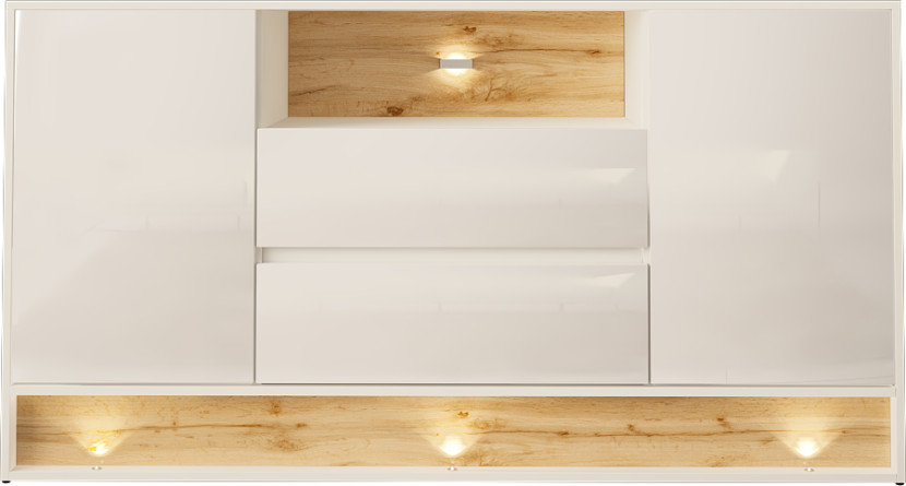 Komoda 160cm - Vision 2 Biały - Wotan mat - Biały połysk 139722
