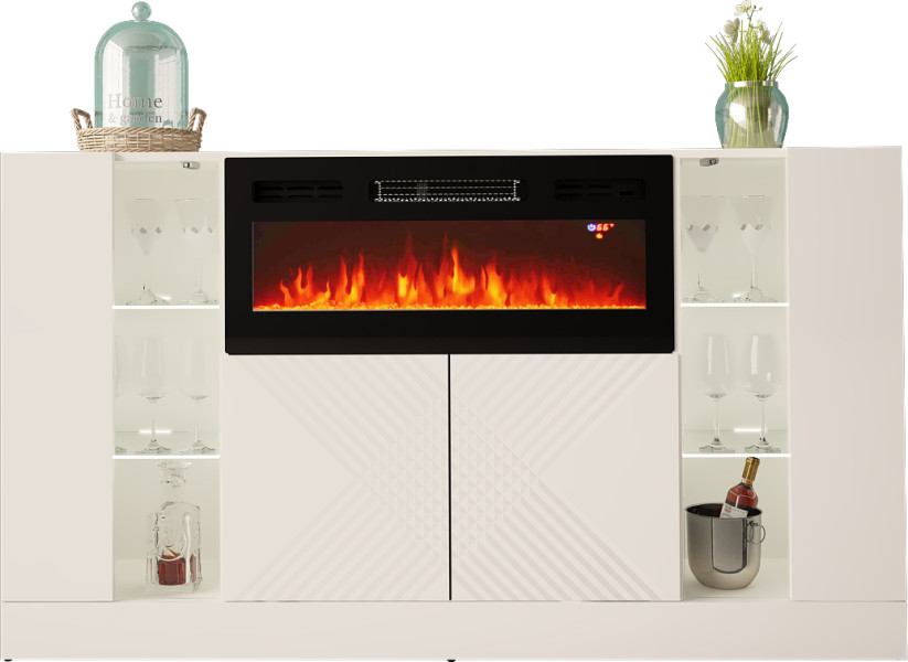 Komoda 160cm z kominkiem - Diuna 1 Biały mat - Biały połysk 139800