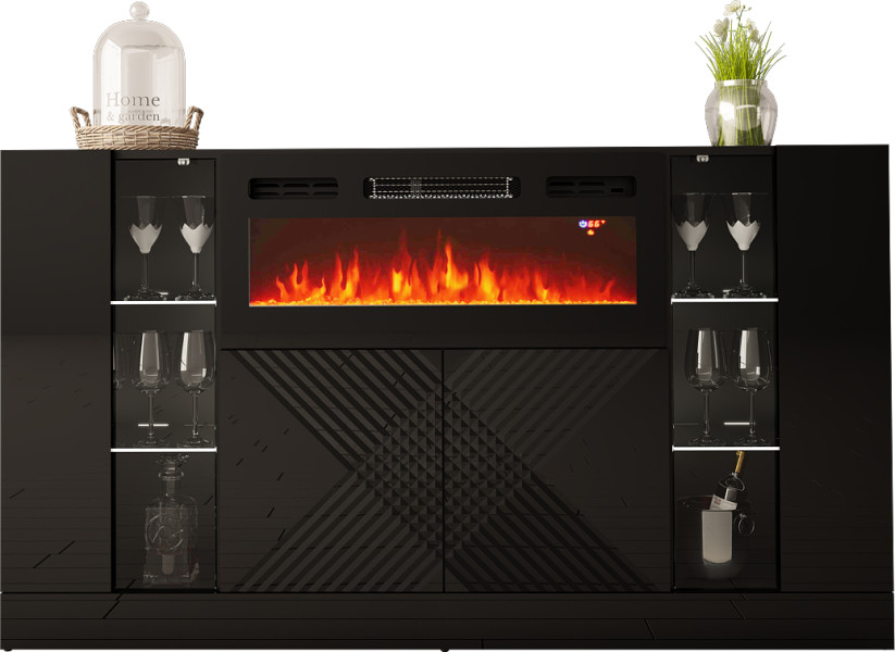 Komoda 160cm z kominkiem Diuna 1 Czarny mat - Czarny połysk 139801