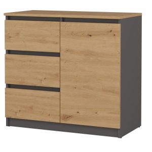 Komoda 1D3S szafka 1 drzwi 3 szuflady Antracyt/Dąb Artisan 78428 Komoda 1D3S szafka 1 drzwi 3 szuflady Antracyt/Dąb Artisan 78428