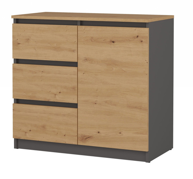 Komoda 1D3S szafka 1 drzwi 3 szuflady Antracyt/Dąb Artisan 78428
