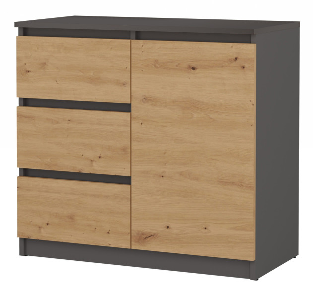 Komoda 1D3S szafka blat antracyt 3 szuflady dąb artisan 121119