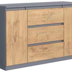 Komoda 2 drzwi 3 szuflady 120cm antracyt front dąb lancelot 713725 Komoda 2 drzwi 3 szuflady 120cm antracyt front dąb lancelot 713725