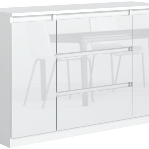 Komoda 2 drzwi 3 szuflady 120cm biała front połysk 713723 Komoda 2 drzwi 3 szuflady 120cm biała front połysk 713723